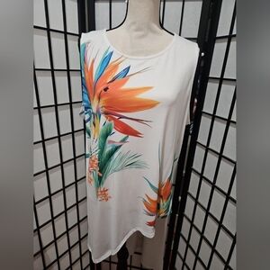 Chico's White Graphic Sleeveless Tank Top